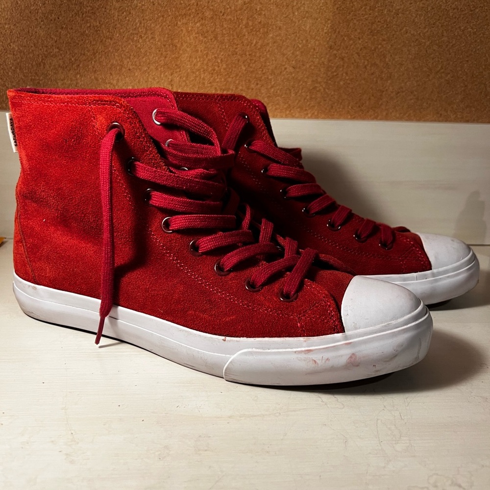 SATURDAYS SURF NYC Mens Suede High Top Designer Sneakers Red Oxblood size 9.5 US